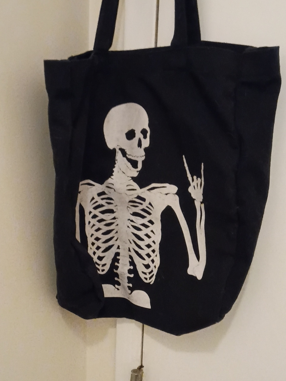 Black Skeleton Graphic Tote Bag - Unbranded